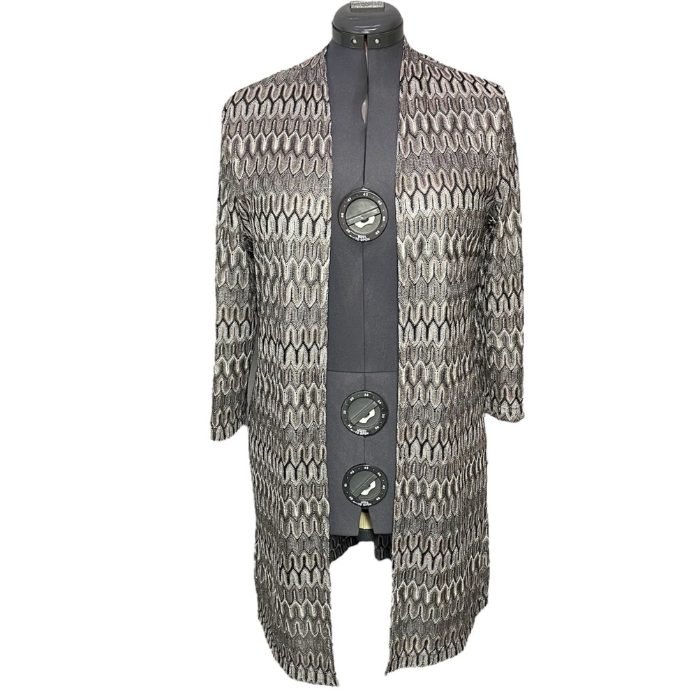 Chico’s Travelers Chevron Jacket 1 8 10 M Silver Grey Sheen Open Front Duster